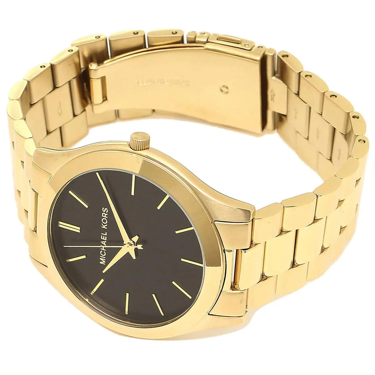Michael Kors Runway MK8621 bracelet detail showing gold stainless steel links