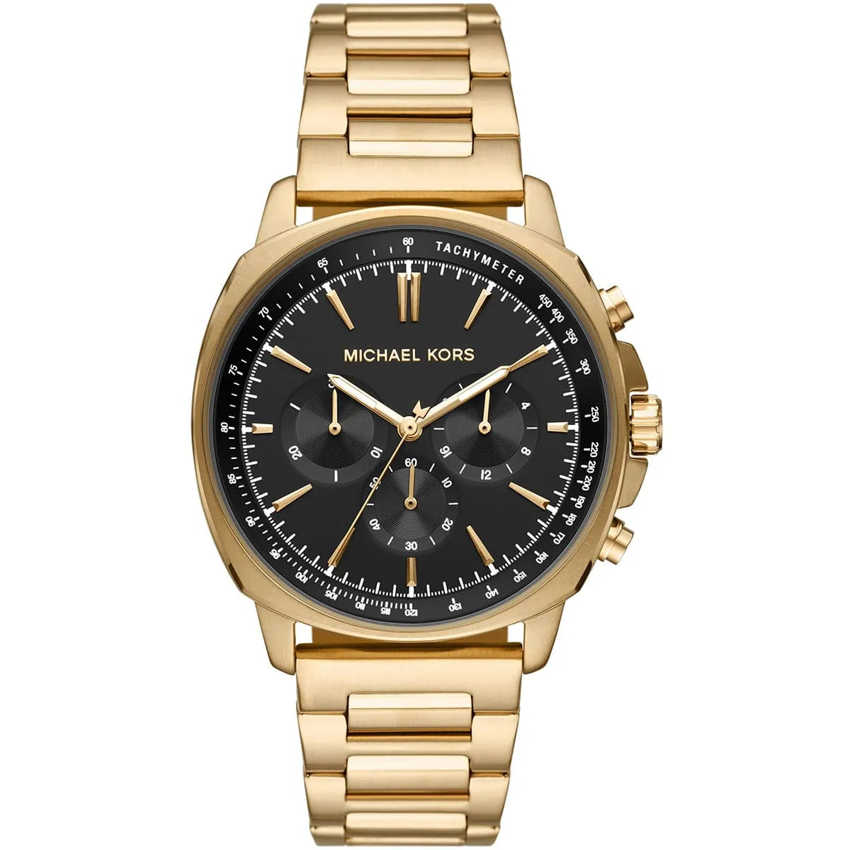 Michael Kors Sullivan gold-tone chronograph watch with black dial and gold stainless steel bracelet