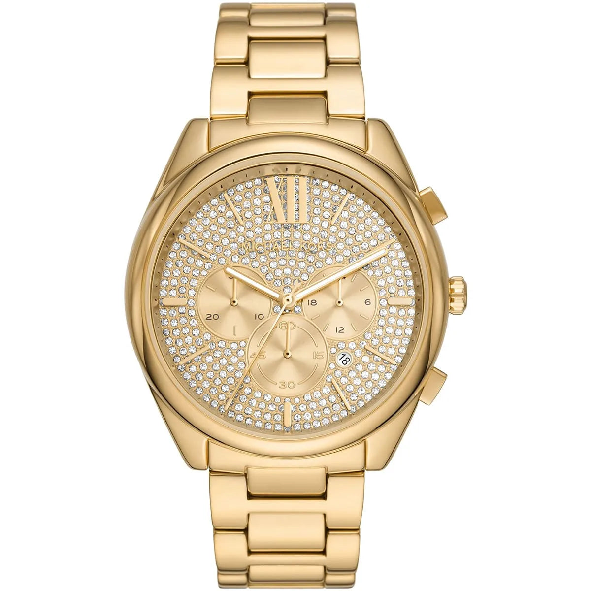 Michael Kors MK8995 gold-tone chronograph watch with crystal pavé dial and gold bracelet