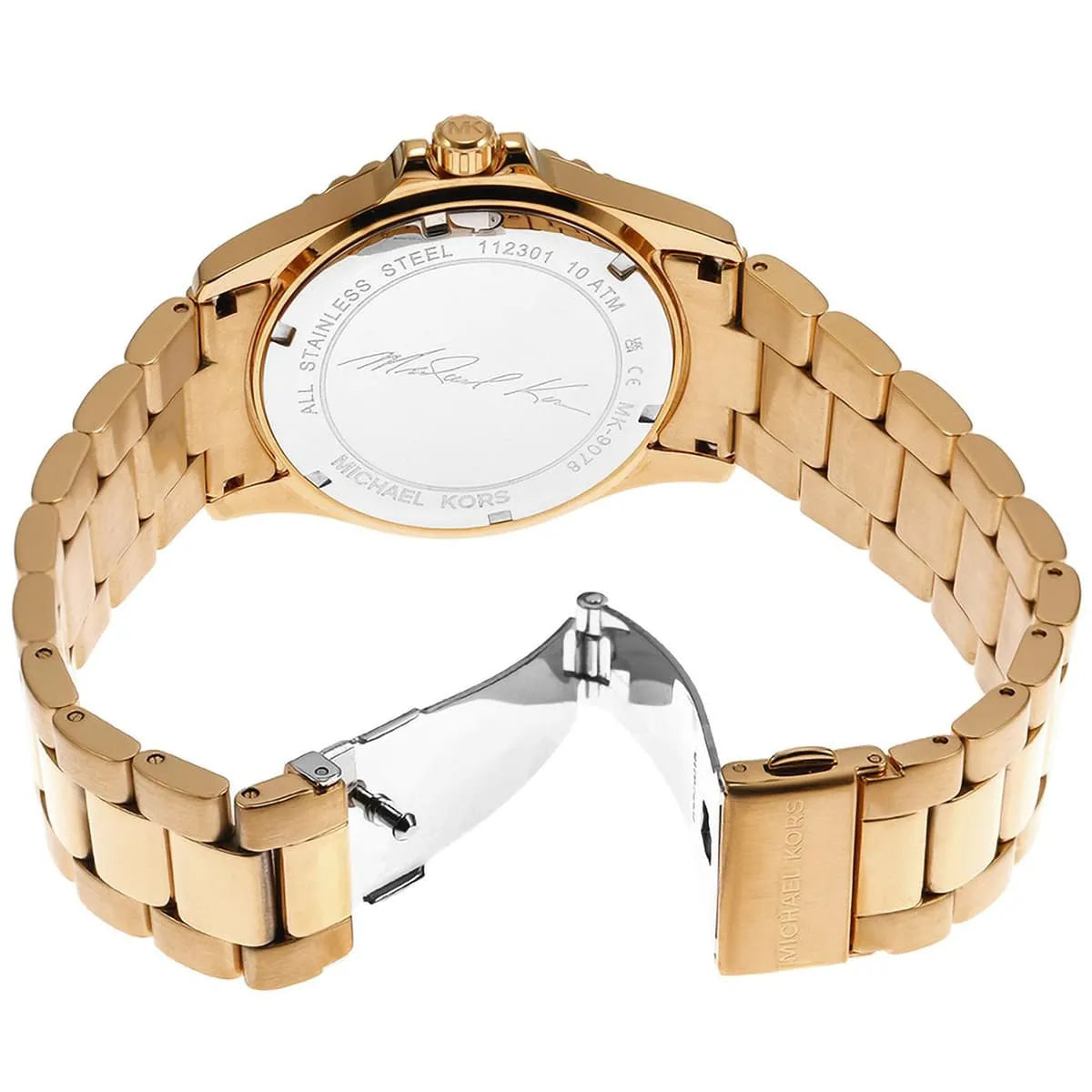 Michael Kors Everest watch caseback and bracelet display showing full strap assembly