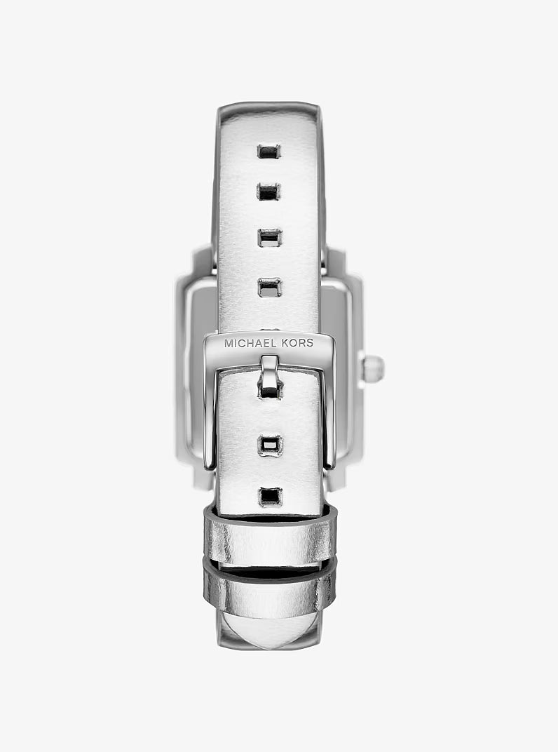 Michael Kors watch white leather strap with brand name and silver hardware