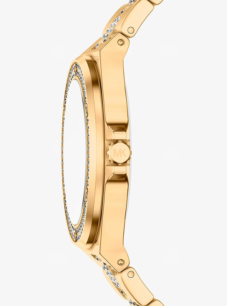Side view of Michael Kors Lennox showing gold-tone case profile and crystal bezel
