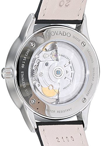 Movado 1881 caseback displaying automatic movement visible through sapphire crystal