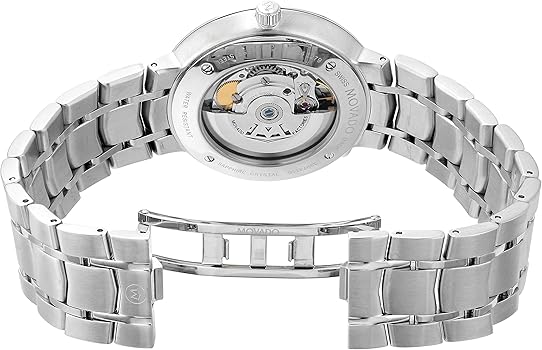 Movado 1881 watch caseback displaying automatic movement mechanism