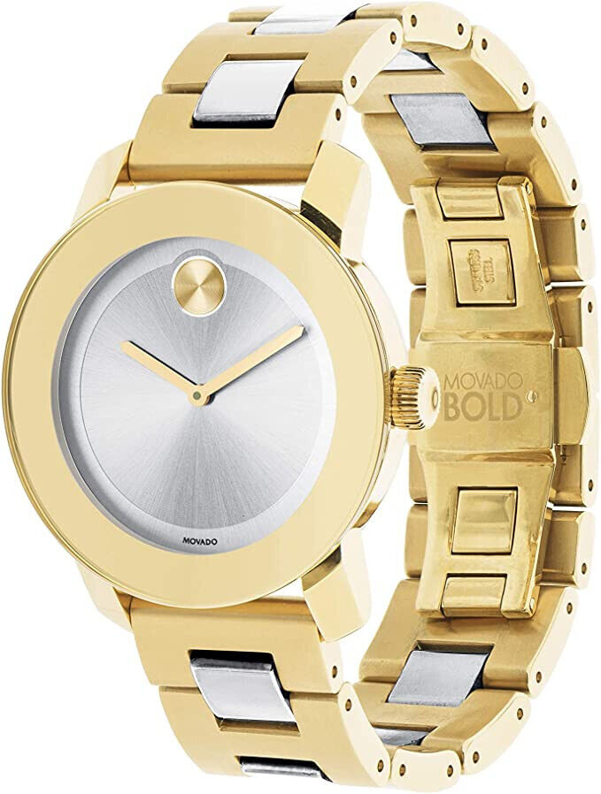 Movado Bold Silver Dial Yellow Gold PVD Ladies Watch - 3600129
