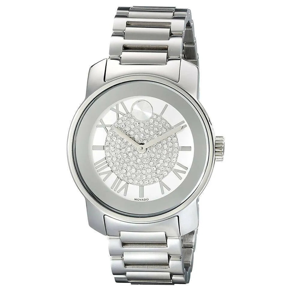 Movado Bold Crystal Pave Silver Dial Silver Steel Strap Women Watch - 3600254