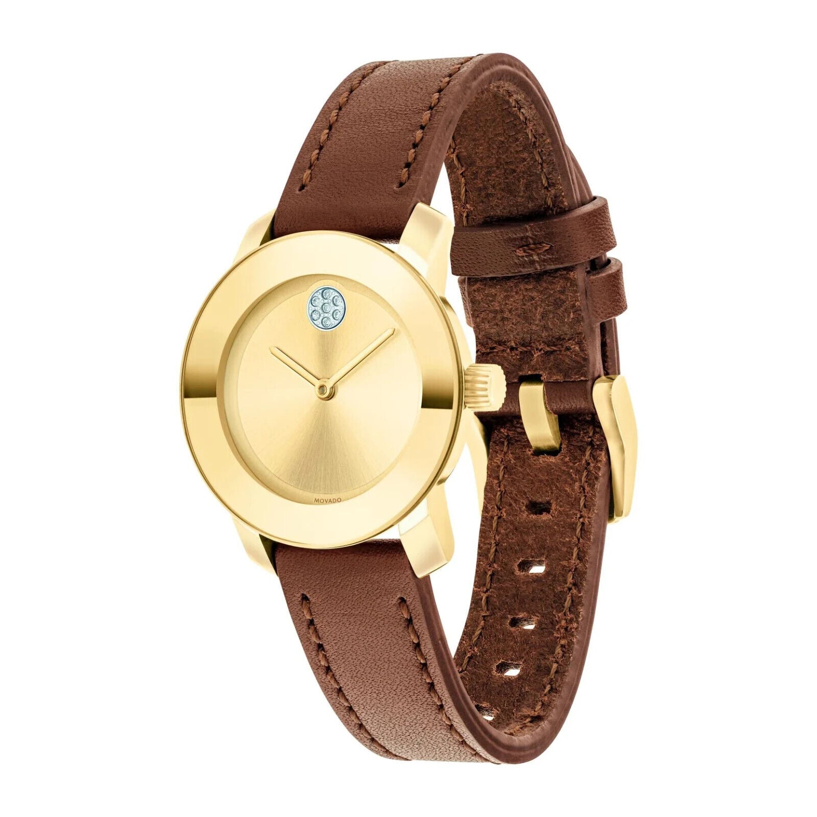 Movado Bold Gold Dial Brown Leather Strap Women's Watch 3600437