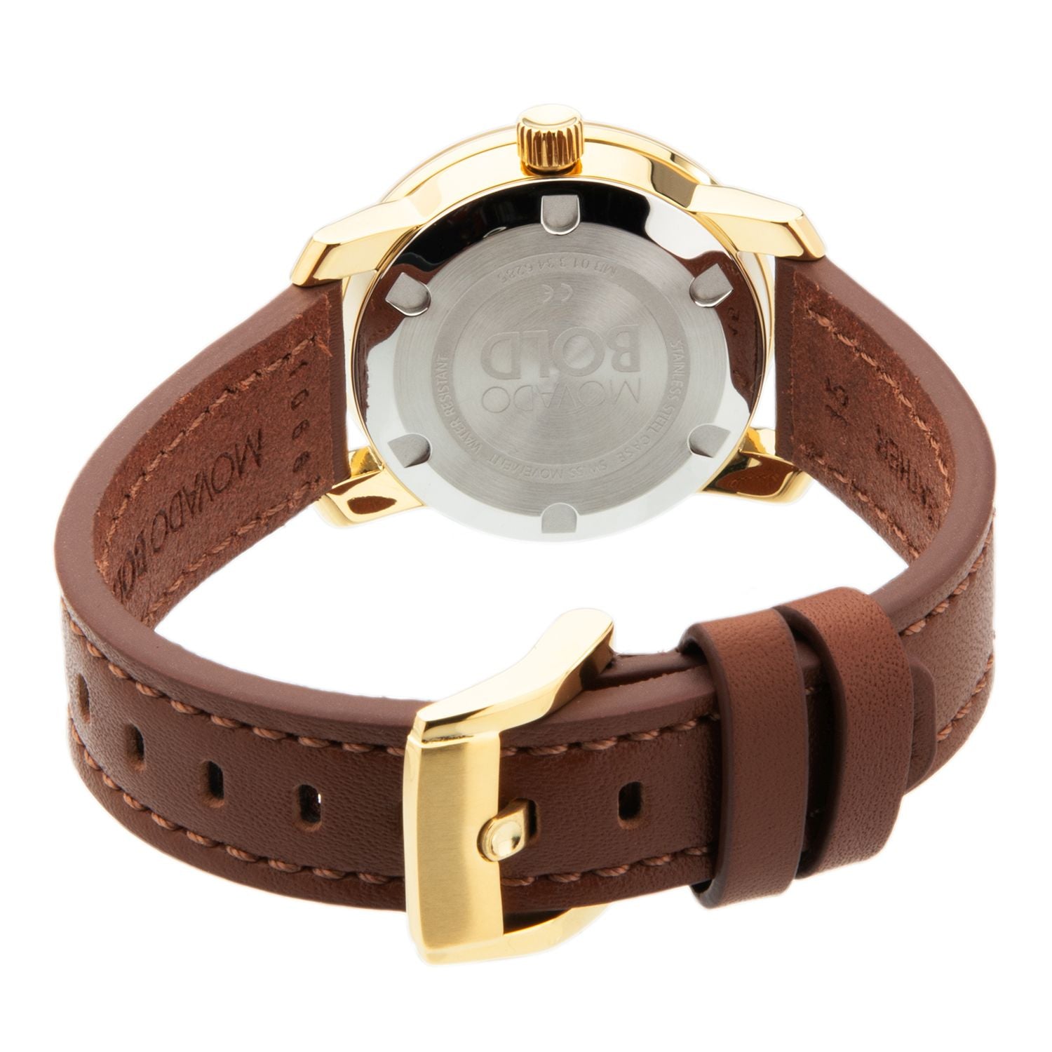 Movado Bold Gold Dial Brown Leather Strap Women's Watch 3600437