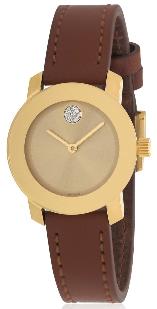 Movado Bold Gold Dial Brown Leather Strap Women's Watch 3600437
