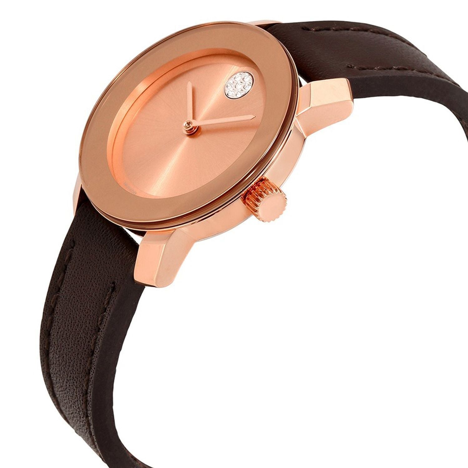 Movado Bold Rose Dial Brown Leather Ladies Watch - 3600438