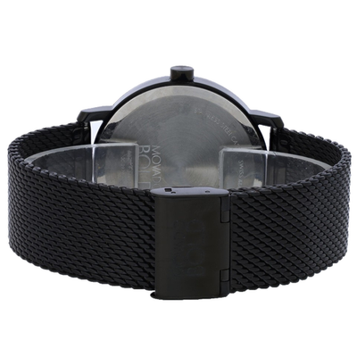 Movado Bold watch caseback view showing black mesh strap and clasp