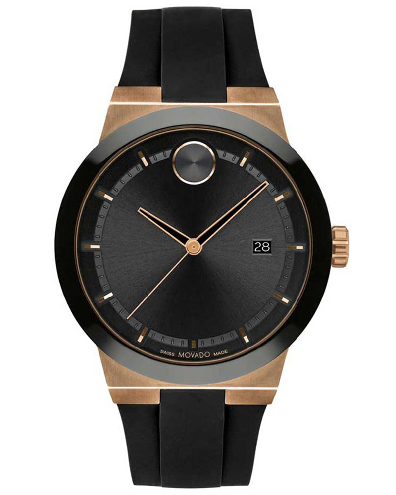 Movado BOLD Fusion bronze ion-plated watch with black dial and silicone strap