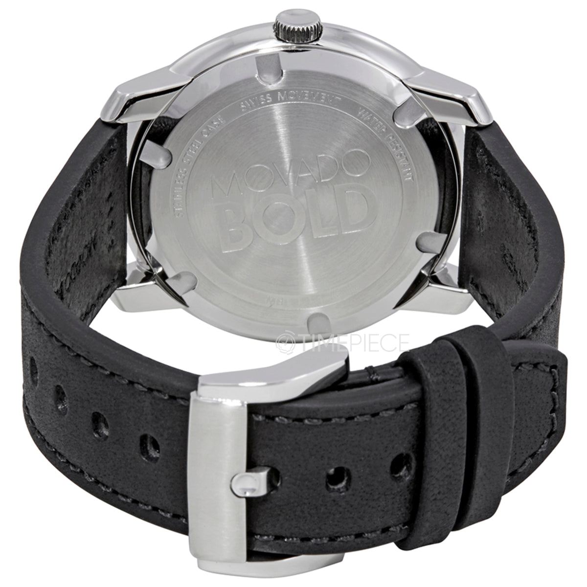 Movado Bold Quest caseback with Movado Bold branding and model information