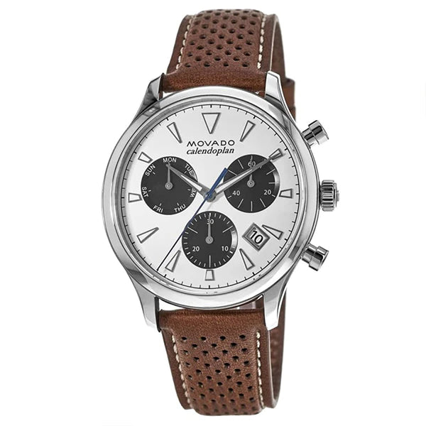 Movado Heritage White Dial Chronograph Watch Men's - 3650008