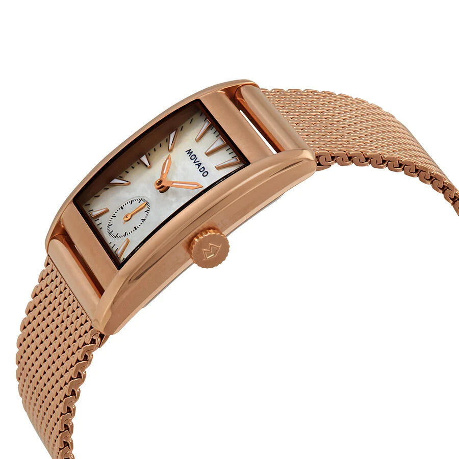 Movado Heritage White Mother of Pearl Dial Rose Gold Mesh Bracelet Women's Watch - 3650041
