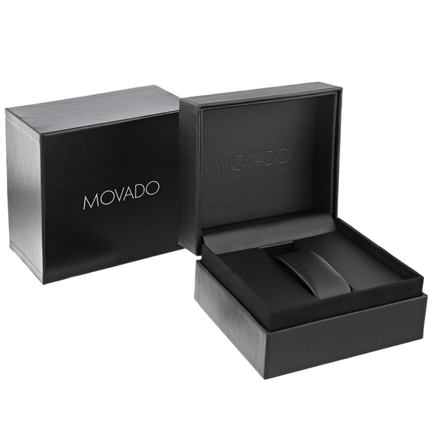 Movado Heritage watch presentation box with black exterior and interior