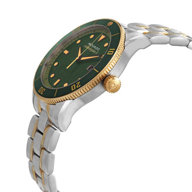 Movado Heritage watch side profile with steel and gold-plated two-tone bracelet