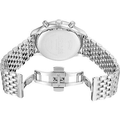 Movado Heritage Calendoplan watch caseback and fold-over clasp with stainless steel bracelet