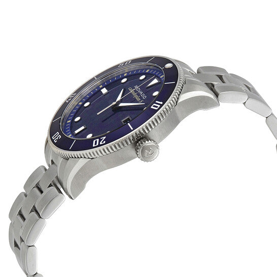Movado Heritage Calendoplan watch side profile showing case and silver bracelet