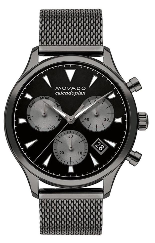 Heritage Calendoplan Black Dial Grey Steel Men's Watch - 3650100