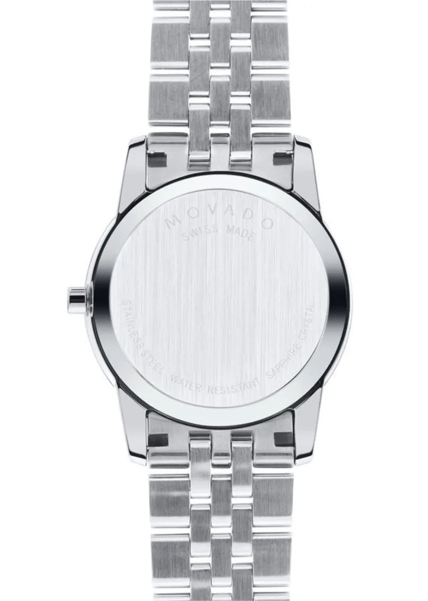 Stainless steel case back of Movado Museum women's watch