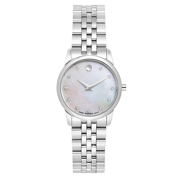 Movado Museum Mother of Pearl Diamond Dial Steel Women's Watch - 0606612