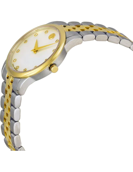 Movado Museum two-tone women's watch shown at angle with mixed metal bracelet