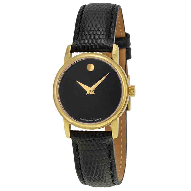 Movado Museum Black Dial Black Leather Ladies Watch - 2100006