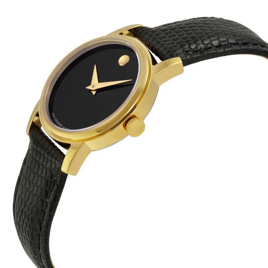 Movado Museum Black Dial Black Leather Ladies Watch - 2100006