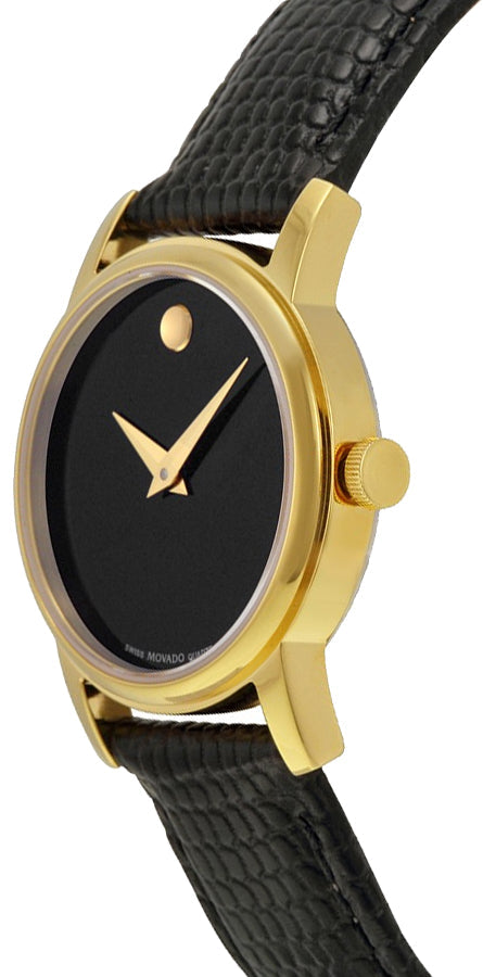 Movado Museum Black Dial Black Leather Ladies Watch - 2100006