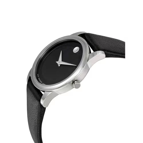 Movado Museum Classic Black Dial Black Leather Strap Women Watch - 0606503