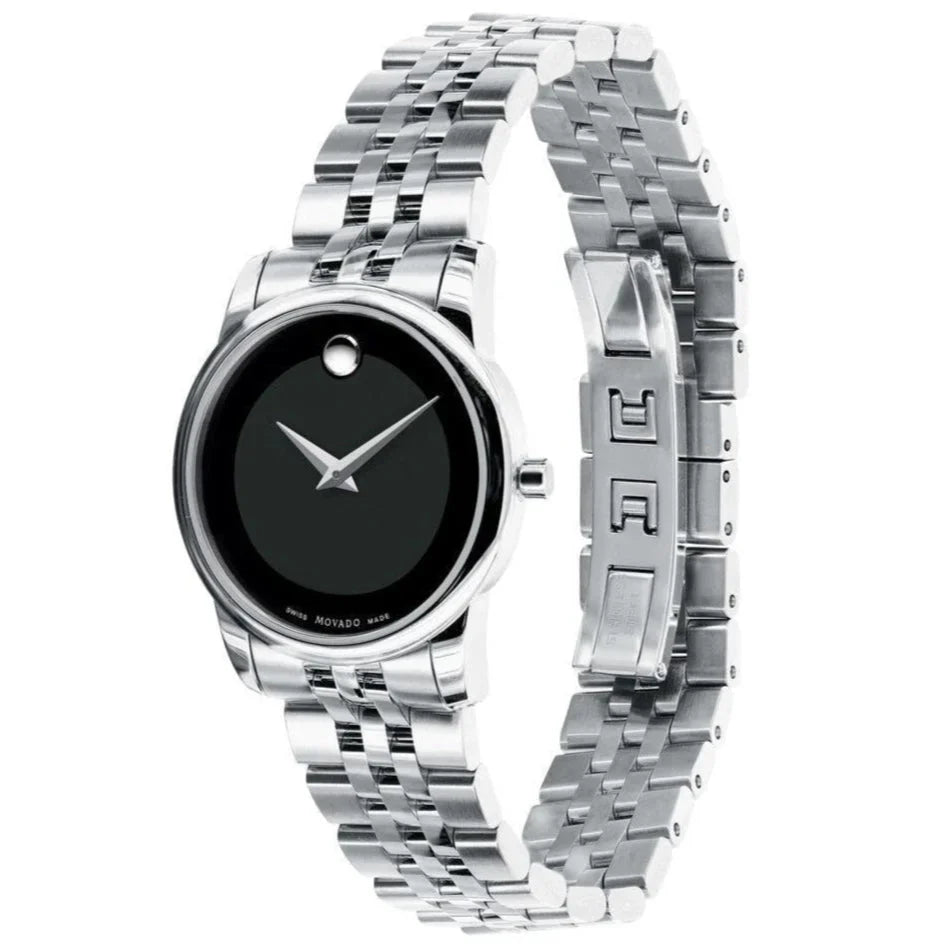 Movado Museum Classic 0606505 angled view showing bracelet and case design