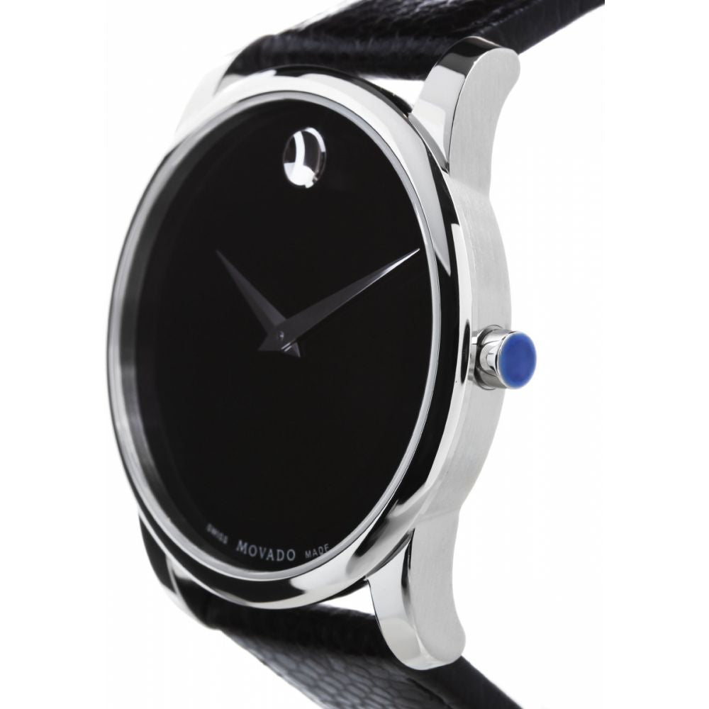 Movado Museum Classic watch side view displaying crown and slim profile