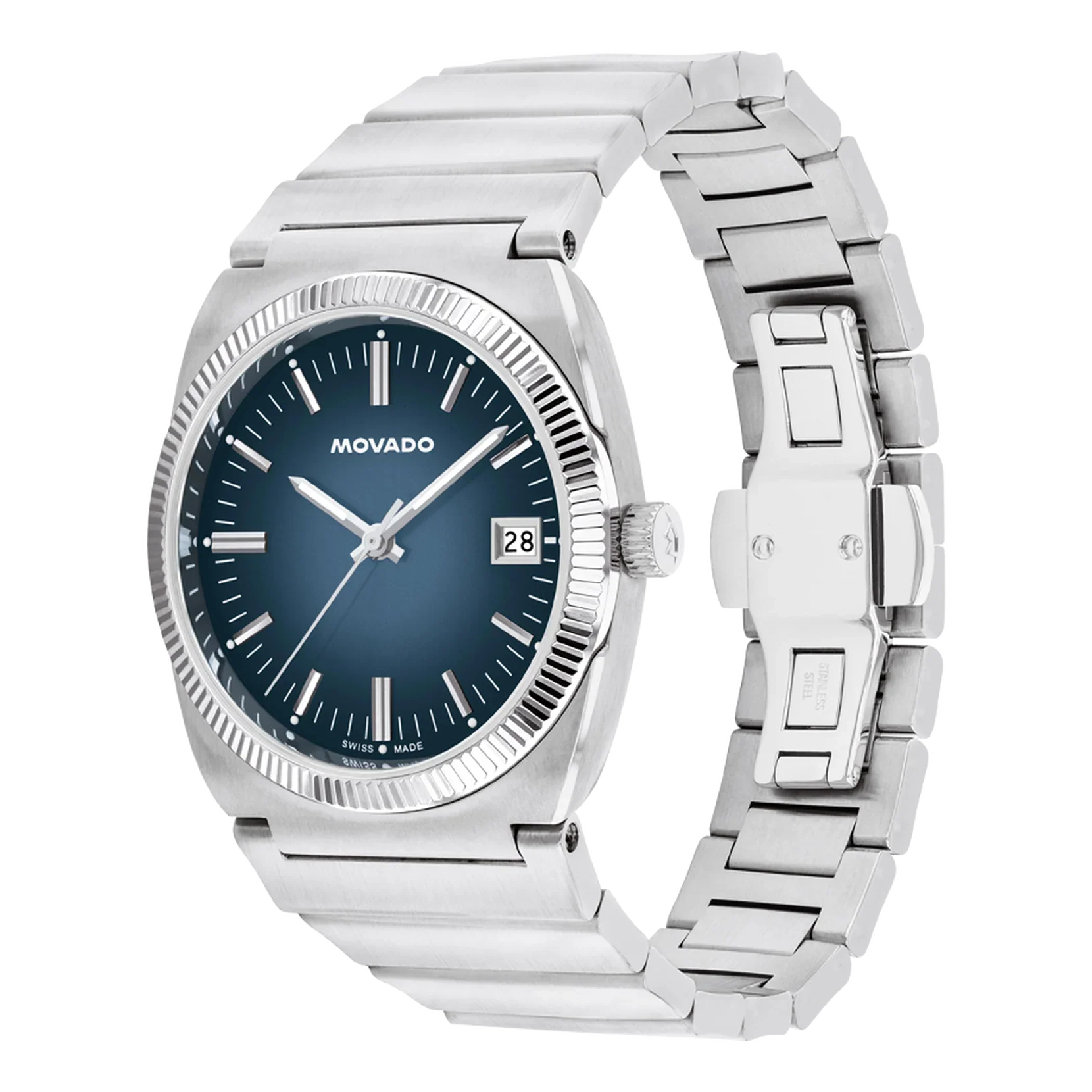 Movado Heritage Series Ondoplan 36mm Blue Dial Steel Bracelet Men's Watch - 3650215