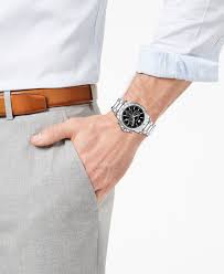 Movado Series 800 chronograph watch worn on wrist with black dial visible