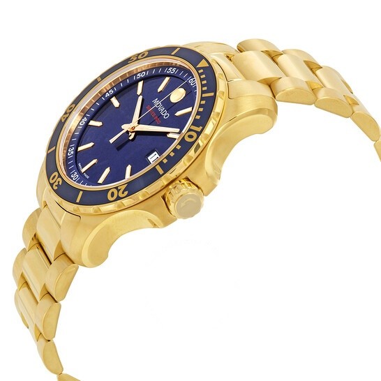 Movado Series 800 Blue Dial Gold Steel Strap Mens's Watch - 2600144