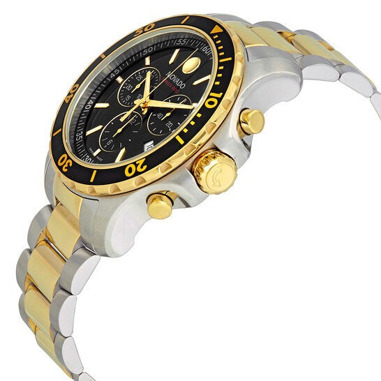 Profile view showing Movado Series 800 chronograph case depth and bracelet links