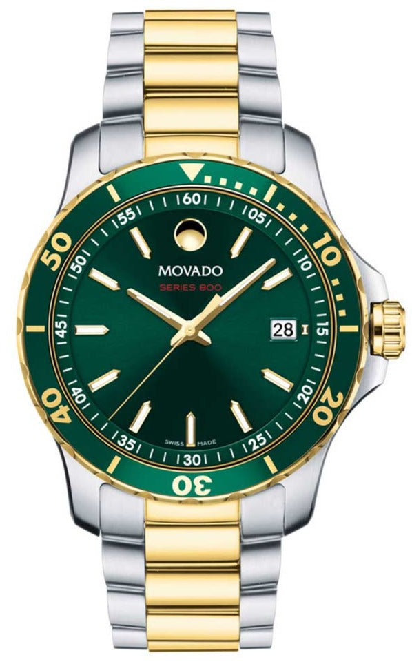 Movado Series 800 Green Dial Two Tone Steel Strap Men Watch - 2600147