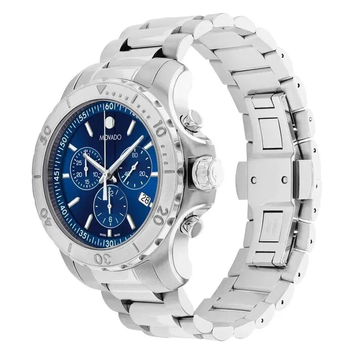 Movado Series 800 Blue Dial Silver Steel Strap Men Watch - 2600151