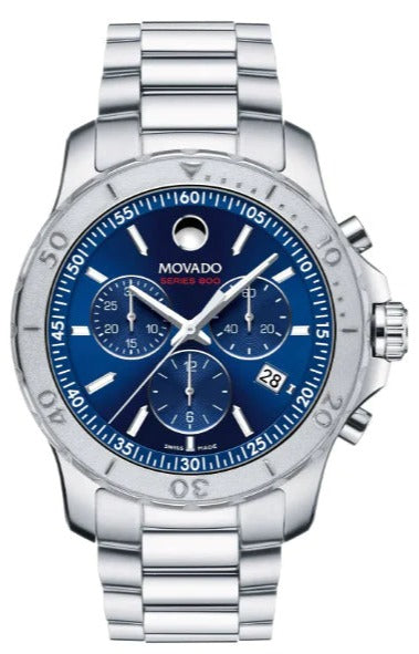 Movado Series 800 Blue Dial Silver Steel Strap Men Watch - 2600151