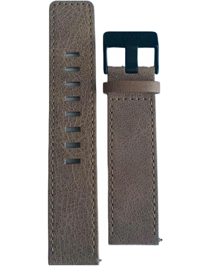 MVMT genuine leather strap with navy quick-release buckle and MVMT branding
