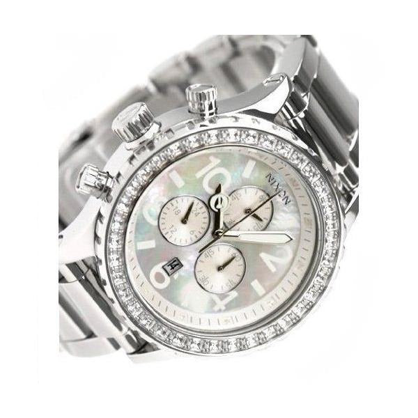 Nixon 42-20 Chronograph dial detail with three subdials and crystal bezel