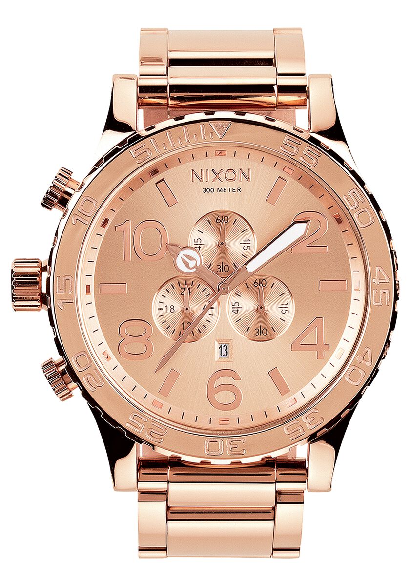 Nixon 51-30 Chrono rose gold chronograph watch with rose gold metal bracelet