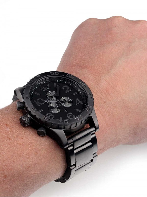 Nixon 51-30 Chronograph gunmetal watch worn on wrist