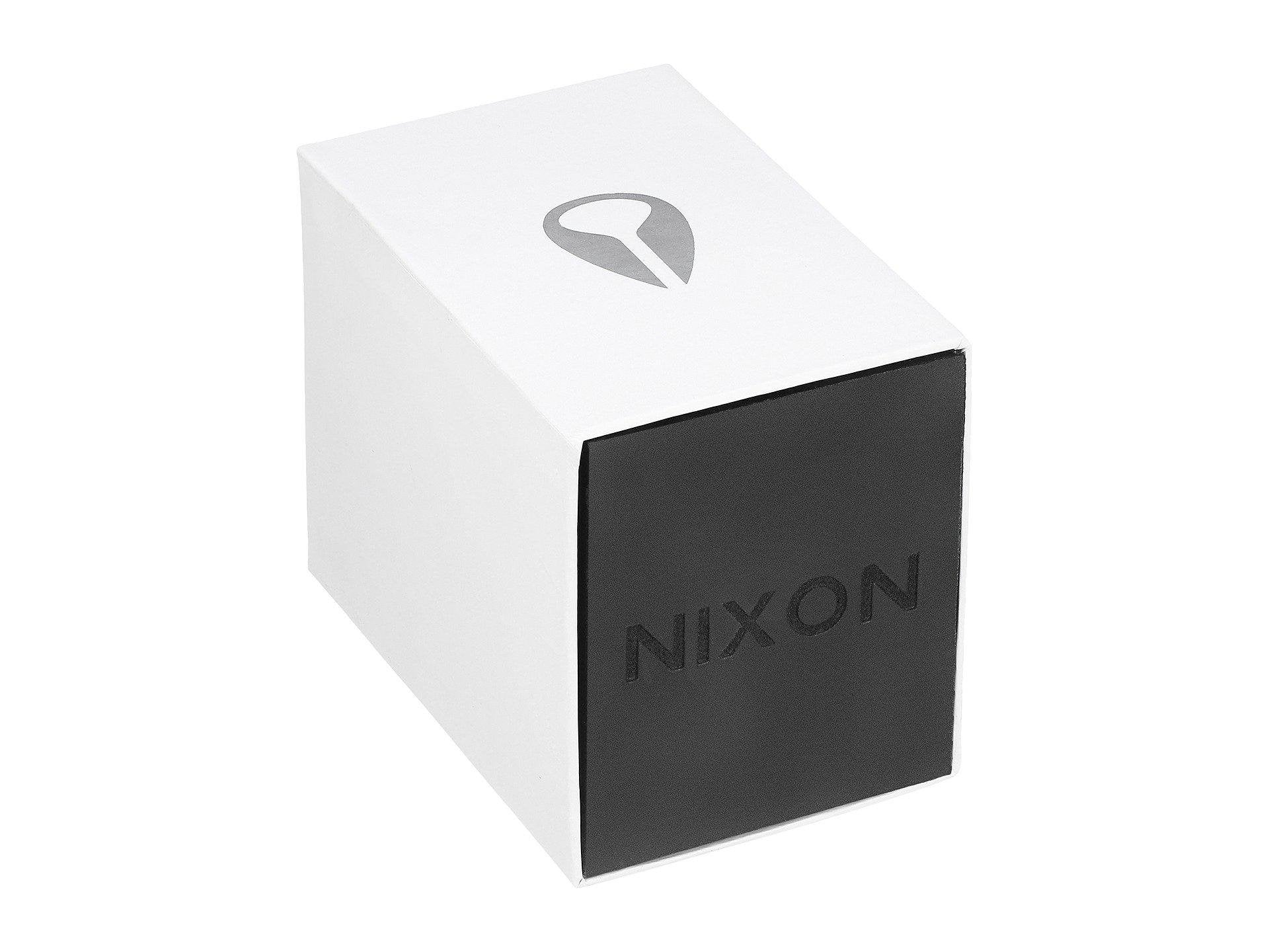 Nixon branded watch box packaging white and black with logo