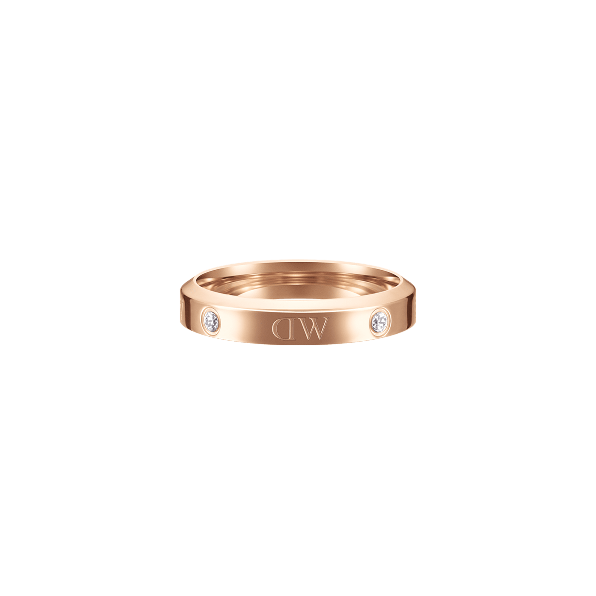Quadro Pressed Melrose ring top-down view showing pressed band and diamond settings