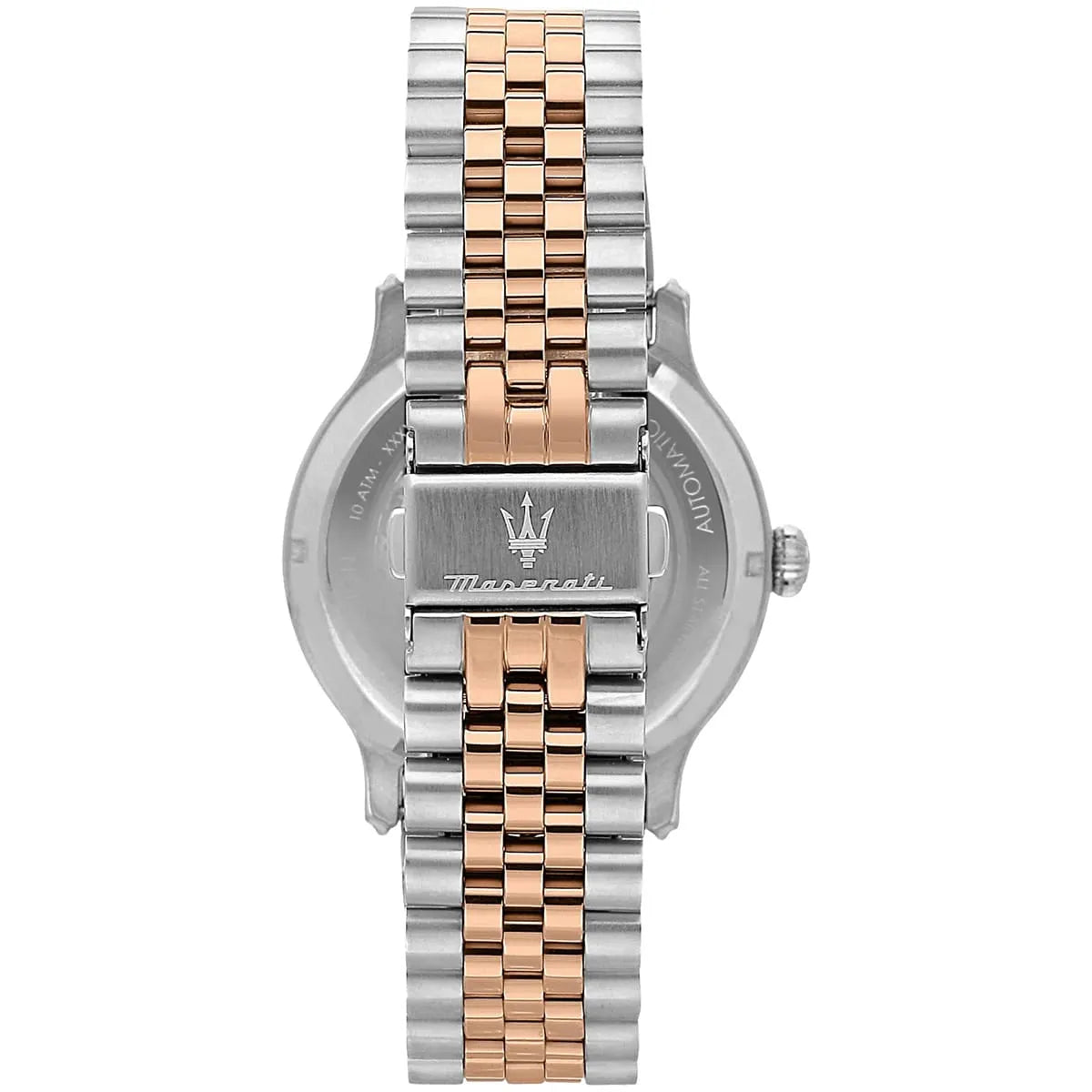 Maserati Epoca watch caseback with two-tone metal bracelet