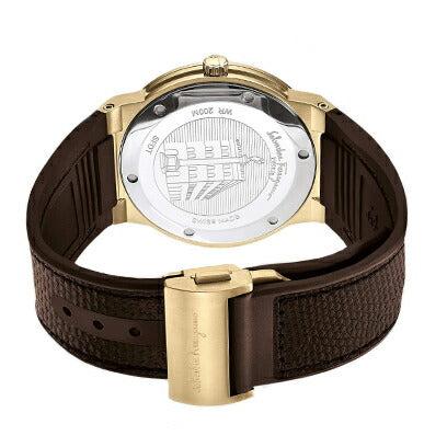 Ferragamo F-80 Classic caseback with engraved building detail and watch specifications