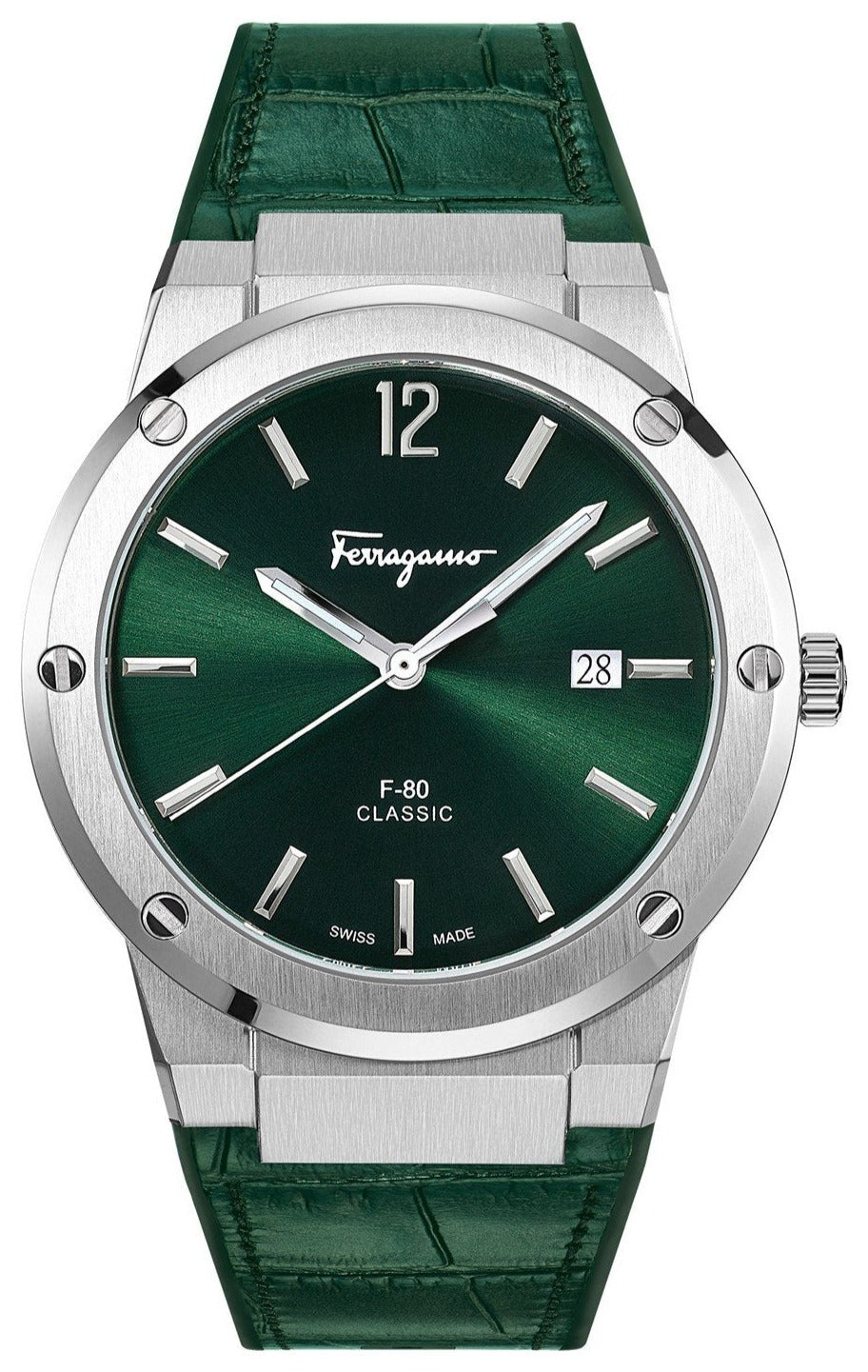 Salvatore Ferragamo F-80 Classic watch with green dial and green leather strap
