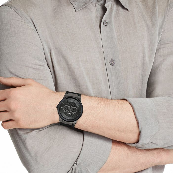 Salvatore Ferragamo Sapphire chronograph watch worn on wrist